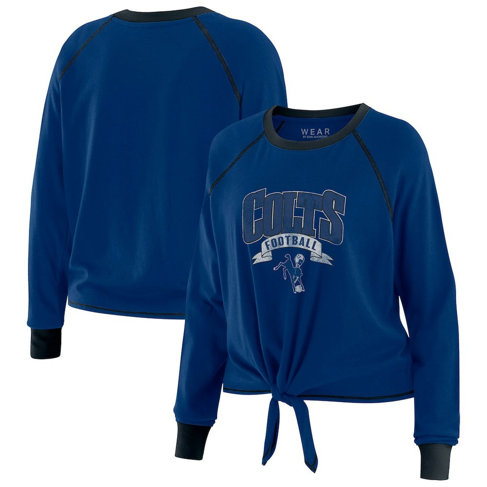 Indianapolis Colts WEAR by Erin Andrews Women's Plus Size Tie-Front Long Sleeve Top - Royal/Black sale