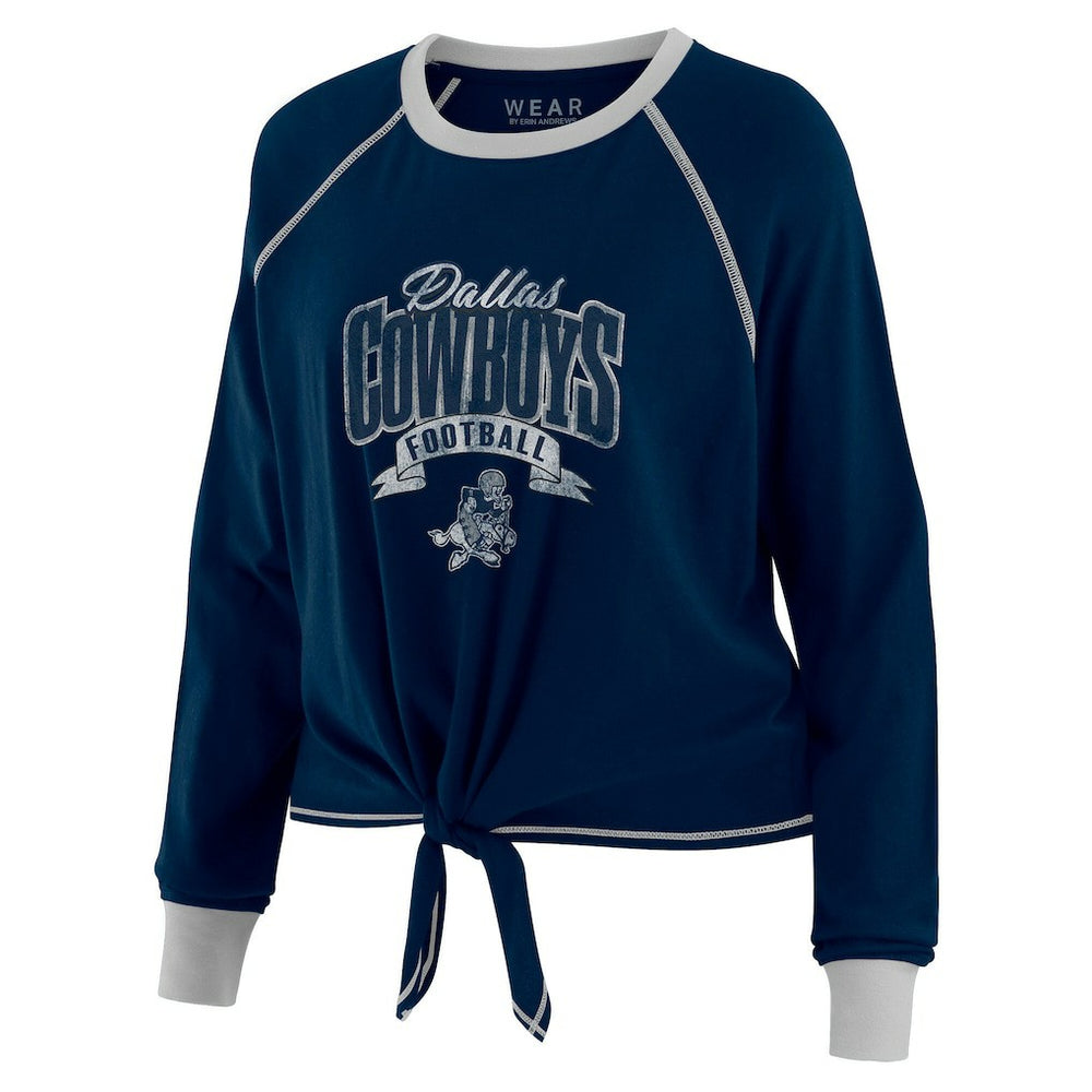 Dallas Cowboys WEAR by Erin Andrews Women's Plus Size Tie-Front Long Sleeve Top - Navy/Silver on sale