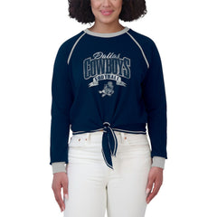 Dallas Cowboys WEAR by Erin Andrews Women's Plus Size Tie-Front Long Sleeve Top - Navy/Silver on sale