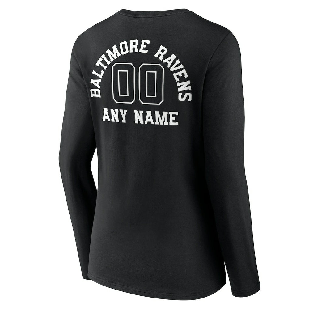 Baltimore Ravens Women's Personalized Name & Number Monochrome Long Sleeve V-Neck T-Shirt - Black on sale