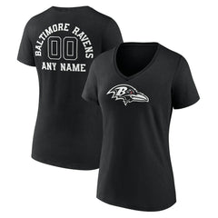 Baltimore Ravens Women's Personalized Name & Number Monochrome V-Neck T-Shirt - Black on sale
