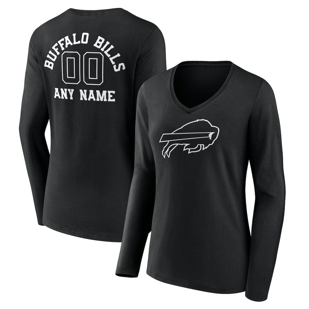Buffalo Bills Women's Personalized Name & Number Monochrome Long Sleeve V-Neck T-Shirt - Black outlet