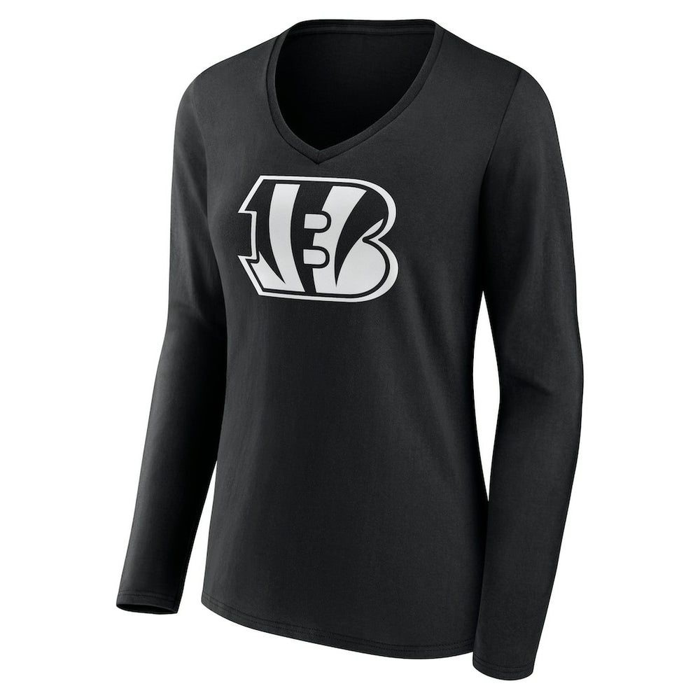 Cincinnati Bengals Women's Personalized Name & Number Monochrome Long Sleeve V-Neck T-Shirt - Black cheap