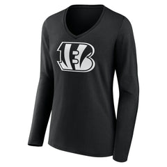 Cincinnati Bengals Women's Personalized Name & Number Monochrome Long Sleeve V-Neck T-Shirt - Black cheap