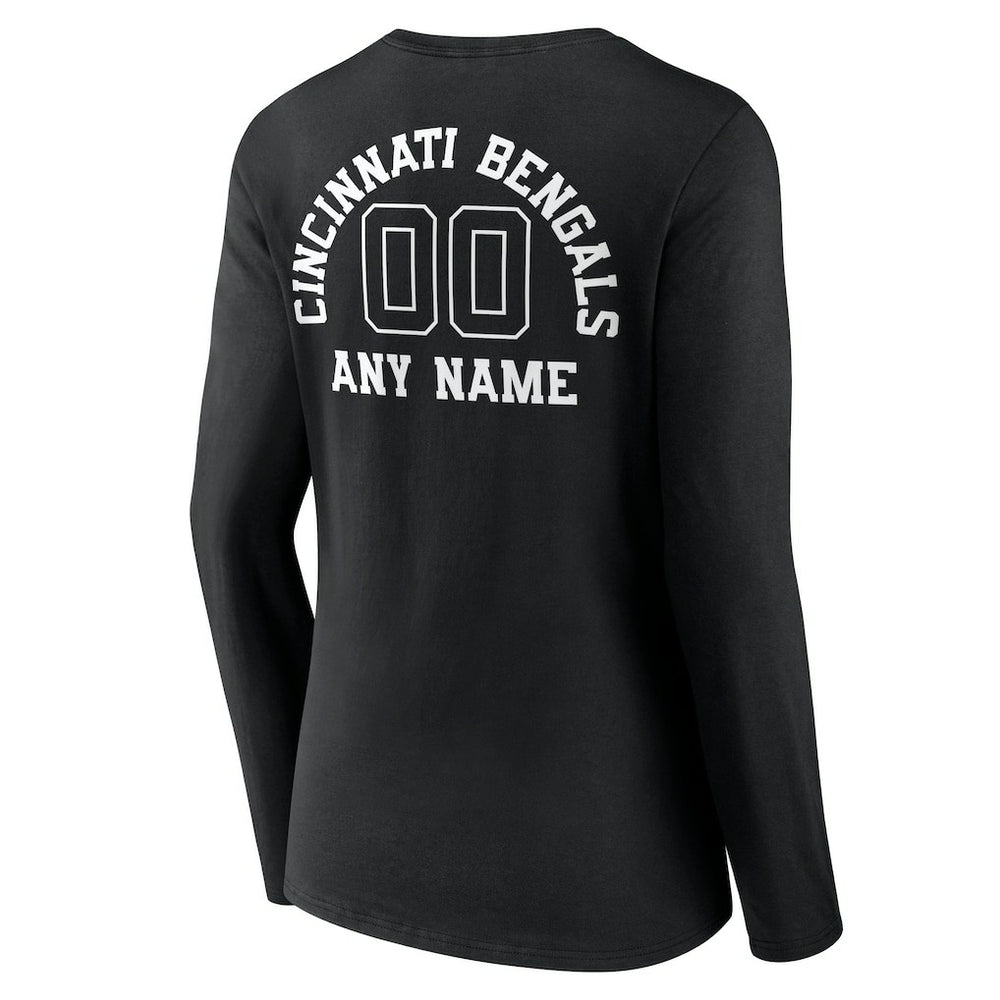 Cincinnati Bengals Women's Personalized Name & Number Monochrome Long Sleeve V-Neck T-Shirt - Black cheap
