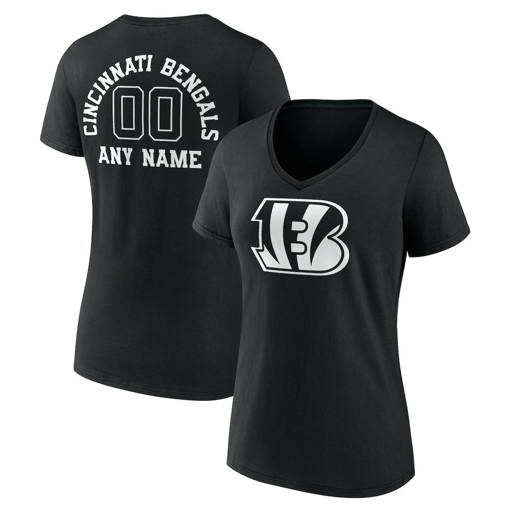 Cincinnati Bengals Women's Personalized Name & Number Monochrome V-Neck T-Shirt - Black for sale