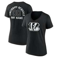 Cincinnati Bengals Women's Personalized Name & Number Monochrome V-Neck T-Shirt - Black for sale