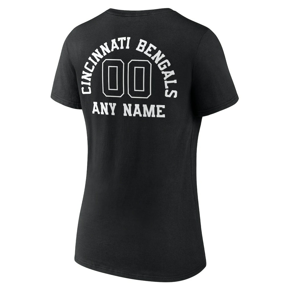 Cincinnati Bengals Women's Personalized Name & Number Monochrome V-Neck T-Shirt - Black for sale