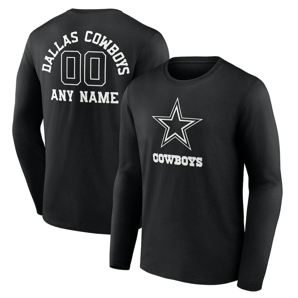 Dallas Cowboys Personalized Name & Number Monochrome Long Sleeve T-Shirt - Black online