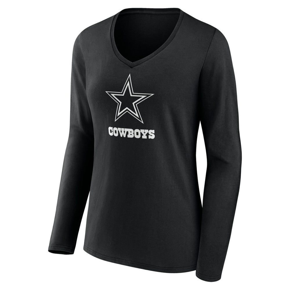 Dallas Cowboys Women's Personalized Name & Number Monochrome Long Sleeve V-Neck T-Shirt - Black for sale