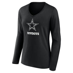 Dallas Cowboys Women's Personalized Name & Number Monochrome Long Sleeve V-Neck T-Shirt - Black for sale