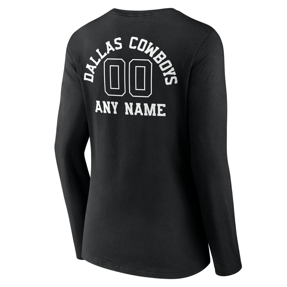 Dallas Cowboys Women's Personalized Name & Number Monochrome Long Sleeve V-Neck T-Shirt - Black for sale