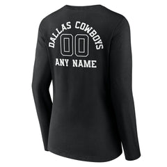 Dallas Cowboys Women's Personalized Name & Number Monochrome Long Sleeve V-Neck T-Shirt - Black for sale