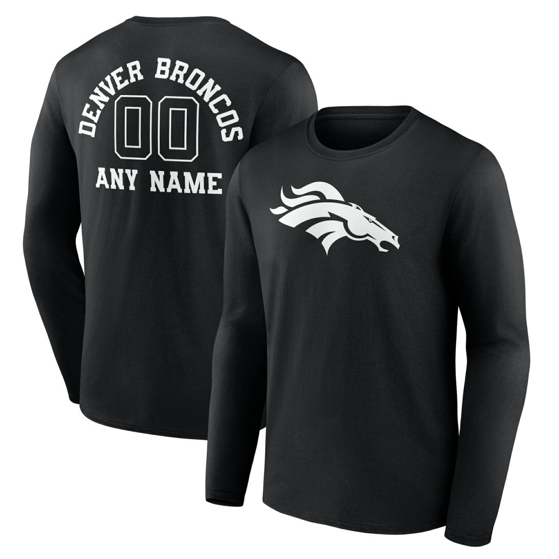 Denver Broncos Personalized Name & Number Monochrome Long Sleeve T-Shirt - Black on sale