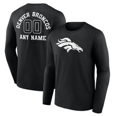 Denver Broncos Personalized Name & Number Monochrome Long Sleeve T-Shirt - Black on sale