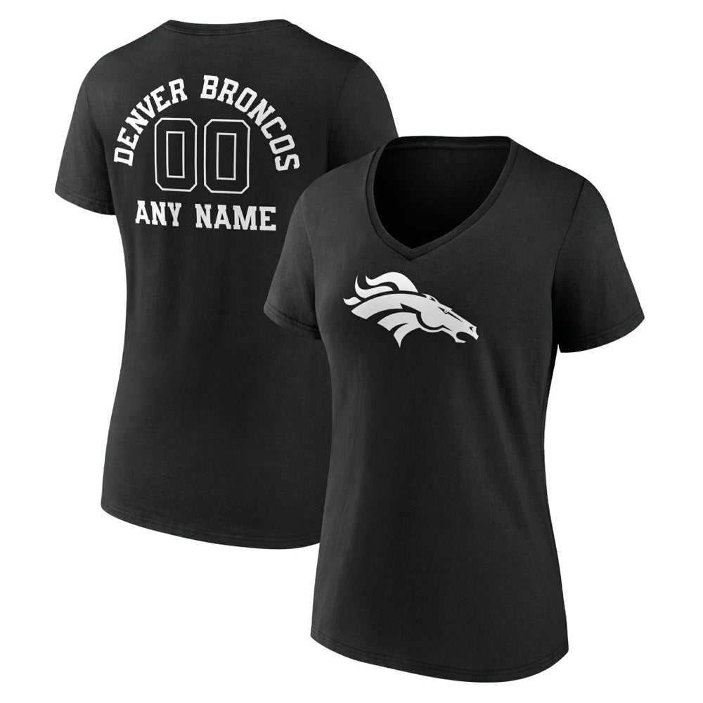 Denver Broncos Women's Personalized Name & Number Monochrome V-Neck T-Shirt - Black for sale