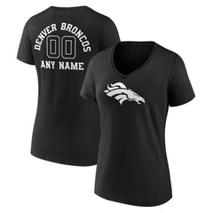 Denver Broncos Women's Personalized Name & Number Monochrome V-Neck T-Shirt - Black for sale
