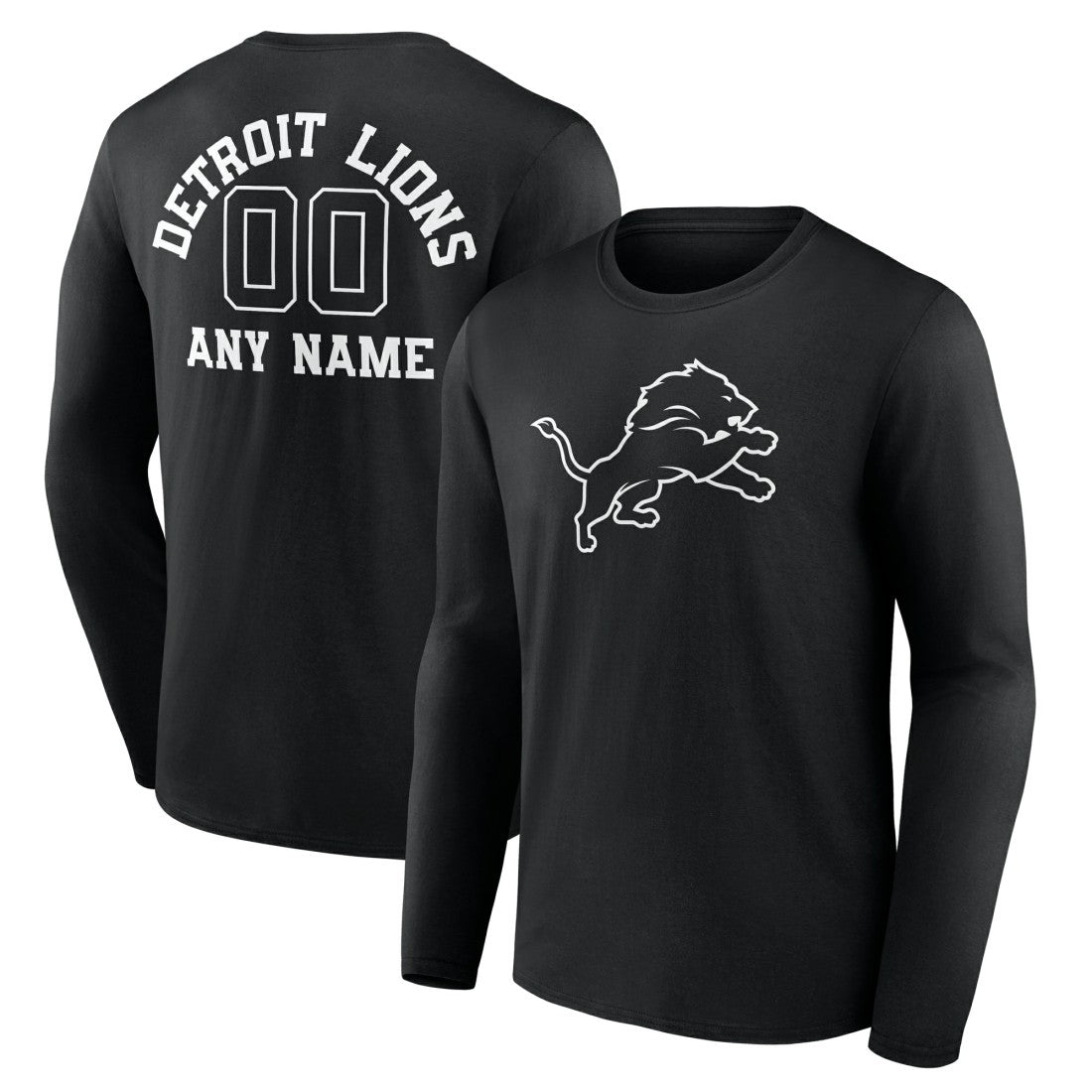Detroit Lions Personalized Name & Number Monochrome Long Sleeve T-Shirt - Black sale