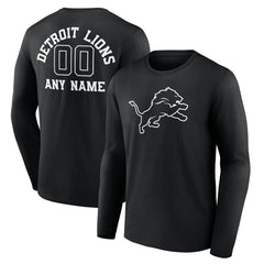 Detroit Lions Personalized Name & Number Monochrome Long Sleeve T-Shirt - Black sale