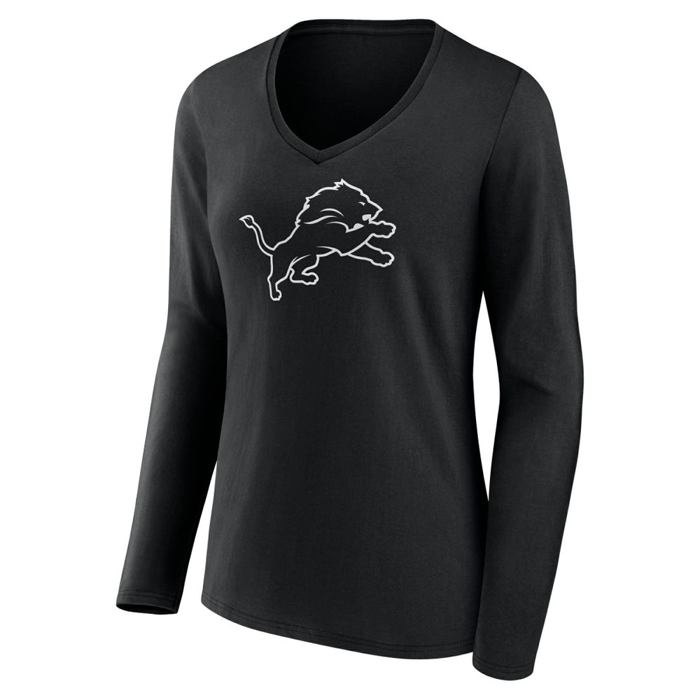 Detroit Lions Women's Personalized Name & Number Monochrome Long Sleeve V-Neck T-Shirt - Black discount
