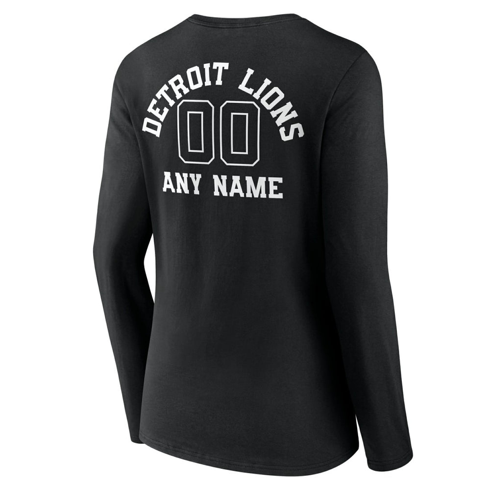 Detroit Lions Women's Personalized Name & Number Monochrome Long Sleeve V-Neck T-Shirt - Black discount