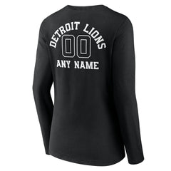 Detroit Lions Women's Personalized Name & Number Monochrome Long Sleeve V-Neck T-Shirt - Black discount