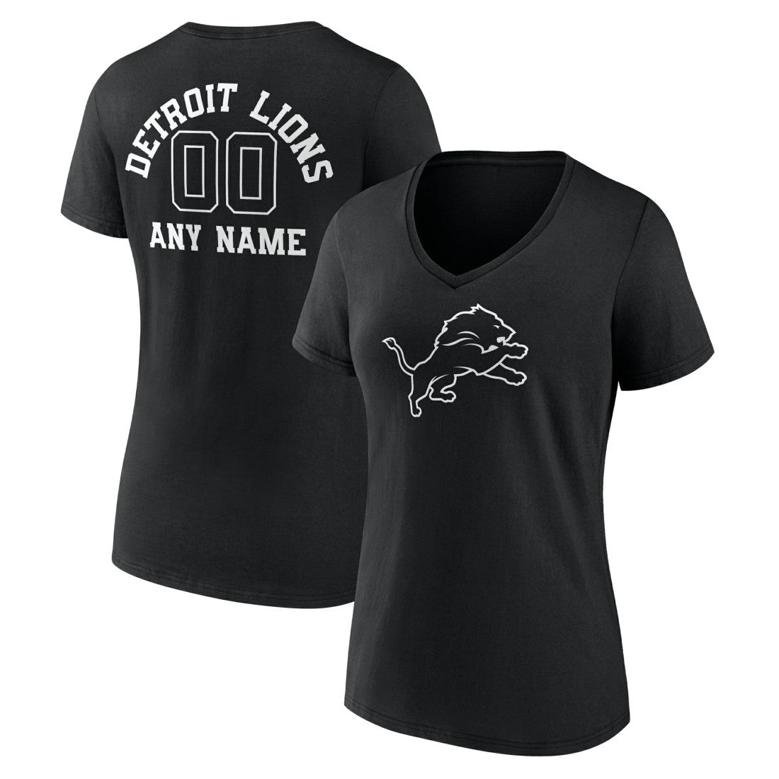Detroit Lions Women's Personalized Name & Number Monochrome V-Neck T-Shirt - Black outlet