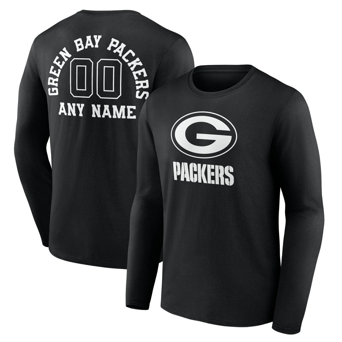 Green Bay Packers Personalized Name & Number Monochrome Long Sleeve T-Shirt - Black discount