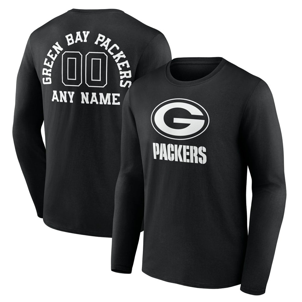 Green Bay Packers Personalized Name & Number Monochrome Long Sleeve T-Shirt - Black discount