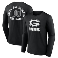 Green Bay Packers Personalized Name & Number Monochrome Long Sleeve T-Shirt - Black discount