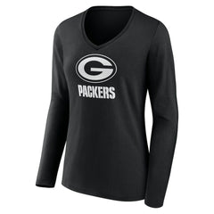 Green Bay Packers Women's Personalized Name & Number Monochrome Long Sleeve V-Neck T-Shirt - Black on sale