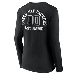 Green Bay Packers Women's Personalized Name & Number Monochrome Long Sleeve V-Neck T-Shirt - Black on sale