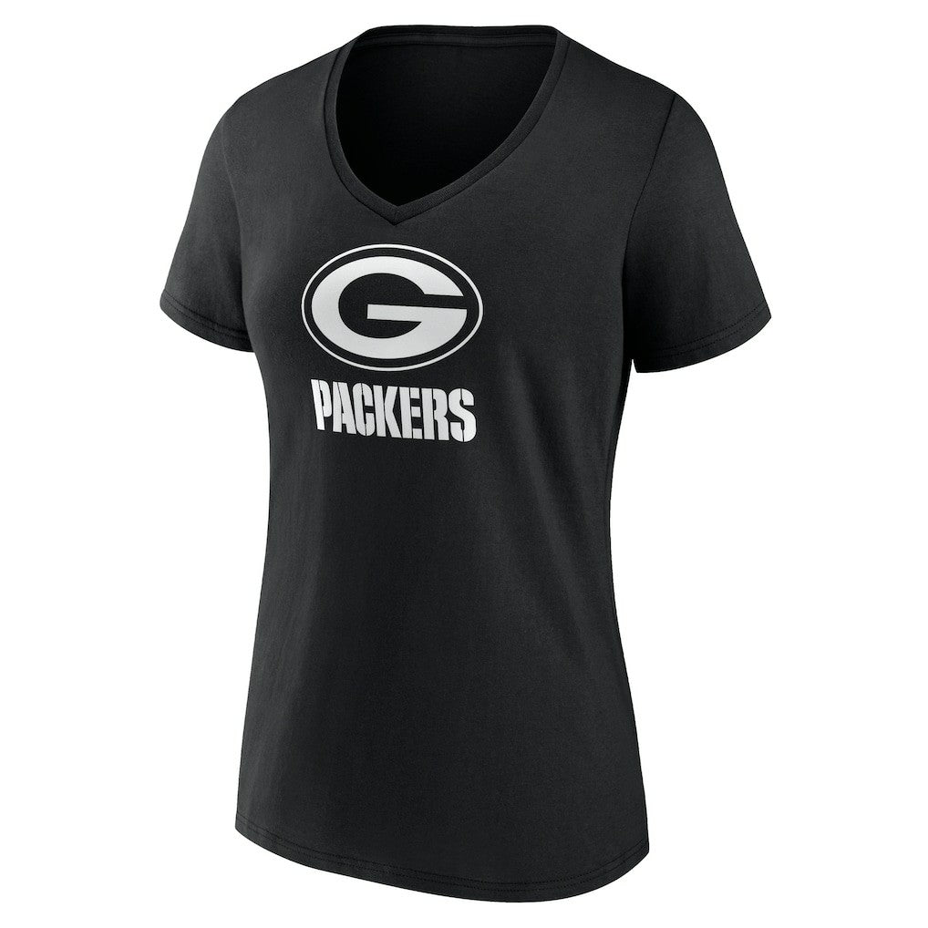 Green Bay Packers Women's Personalized Name & Number Monochrome V-Neck T-Shirt - Black for sale