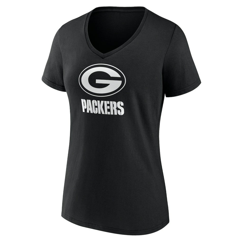 Green Bay Packers Women's Personalized Name & Number Monochrome V-Neck T-Shirt - Black for sale