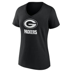 Green Bay Packers Women's Personalized Name & Number Monochrome V-Neck T-Shirt - Black for sale