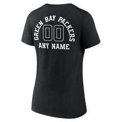 Green Bay Packers Women's Personalized Name & Number Monochrome V-Neck T-Shirt - Black for sale