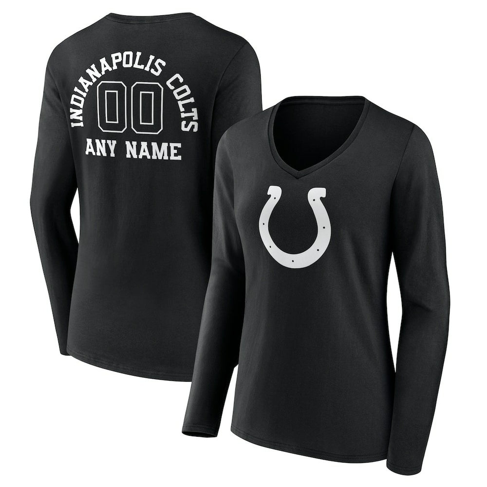 Indianapolis Colts Women's Personalized Name & Number Monochrome Long Sleeve V-Neck T-Shirt - Black cheap