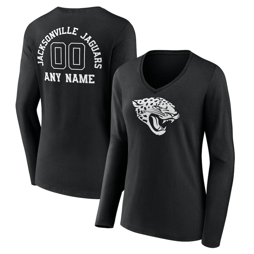 Jacksonville Jaguars Women's Personalized Name & Number Monochrome Long Sleeve V-Neck T-Shirt - Black cheap