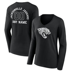 Jacksonville Jaguars Women's Personalized Name & Number Monochrome Long Sleeve V-Neck T-Shirt - Black cheap