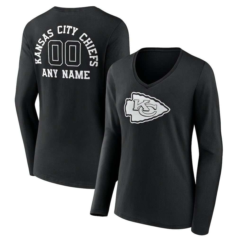 Kansas City Chiefs Women's Personalized Name & Number Monochrome Long Sleeve V-Neck T-Shirt - Black online