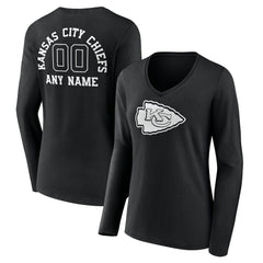 Kansas City Chiefs Women's Personalized Name & Number Monochrome Long Sleeve V-Neck T-Shirt - Black online