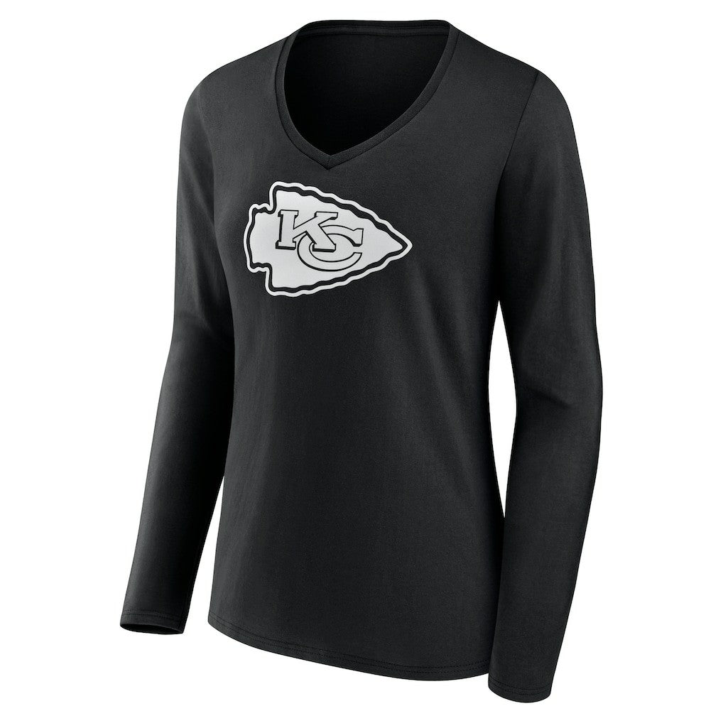 Kansas City Chiefs Women's Personalized Name & Number Monochrome Long Sleeve V-Neck T-Shirt - Black online