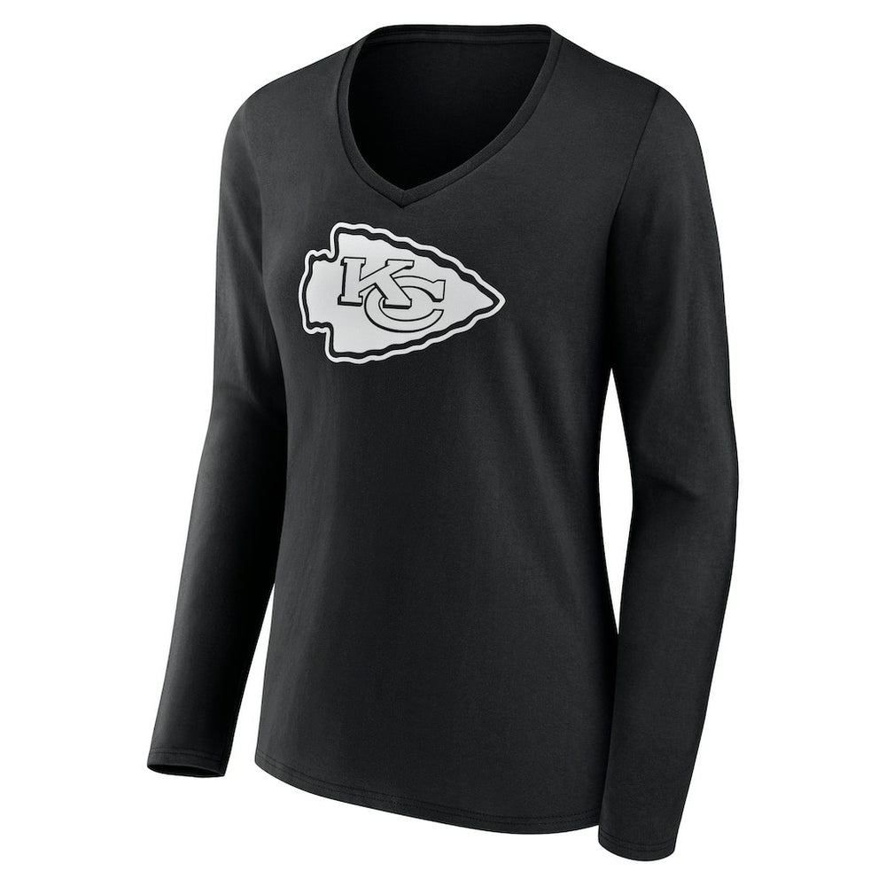 Kansas City Chiefs Women's Personalized Name & Number Monochrome Long Sleeve V-Neck T-Shirt - Black online