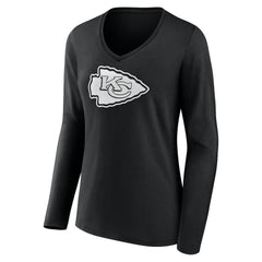 Kansas City Chiefs Women's Personalized Name & Number Monochrome Long Sleeve V-Neck T-Shirt - Black online