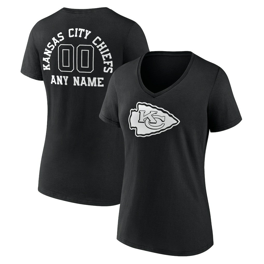 Kansas City Chiefs Women's Personalized Name & Number Monochrome V-Neck T-Shirt - Black cheap
