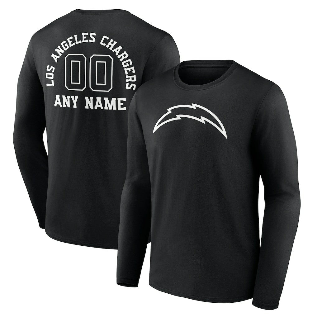 Los Angeles Chargers Personalized Name & Number Monochrome Long Sleeve T-Shirt - Black on sale