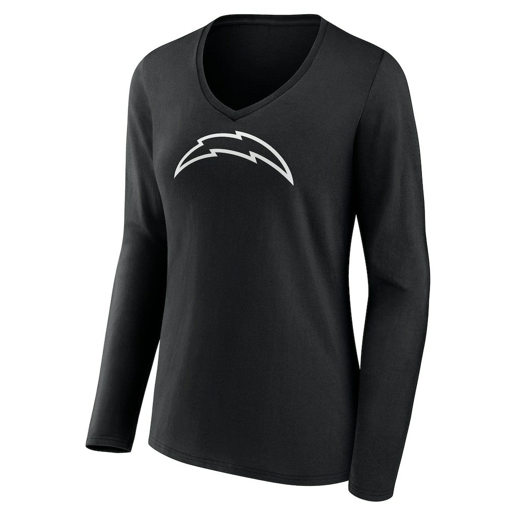 Los Angeles Chargers Women's Personalized Name & Number Monochrome Long Sleeve V-Neck T-Shirt - Black sale