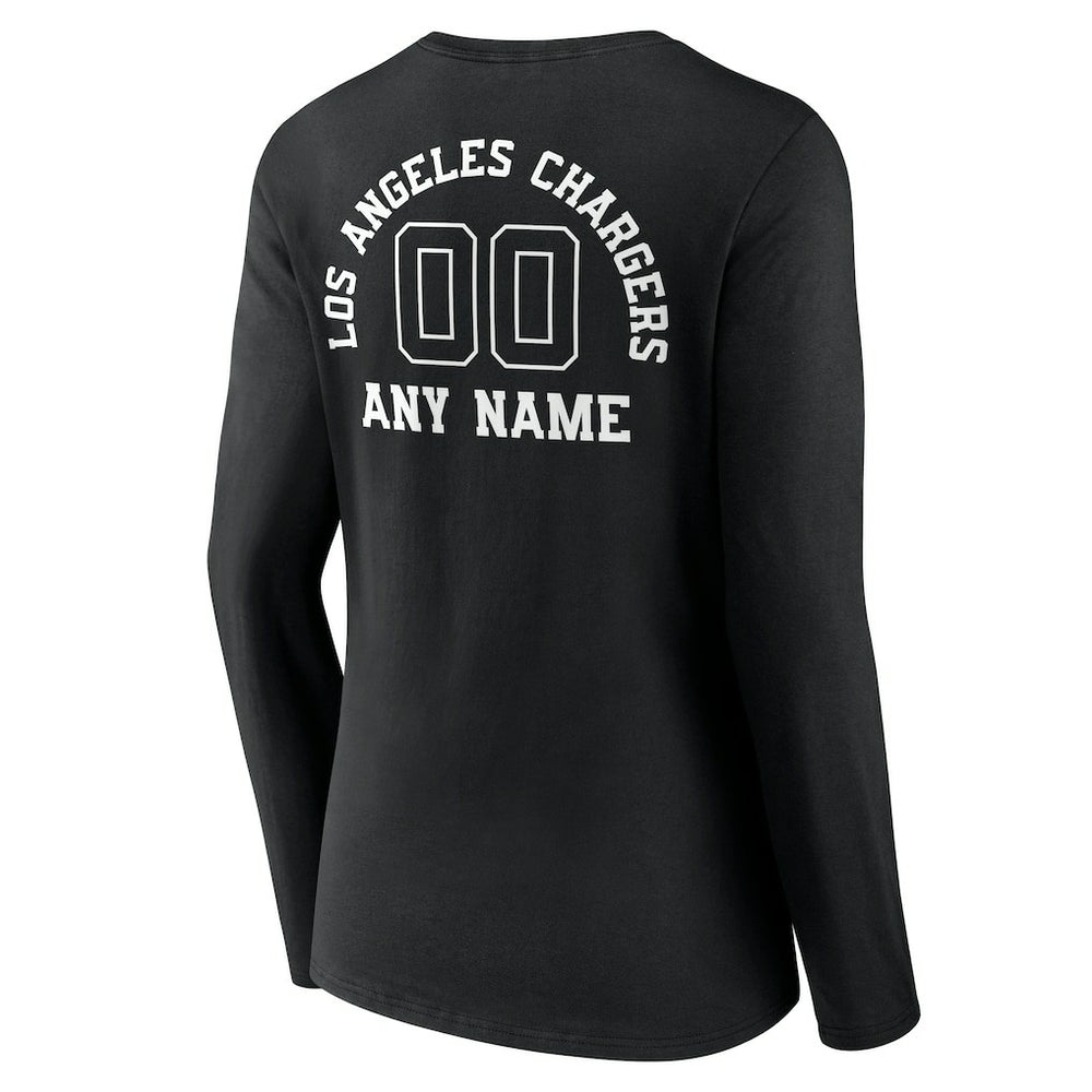 Los Angeles Chargers Women's Personalized Name & Number Monochrome Long Sleeve V-Neck T-Shirt - Black sale
