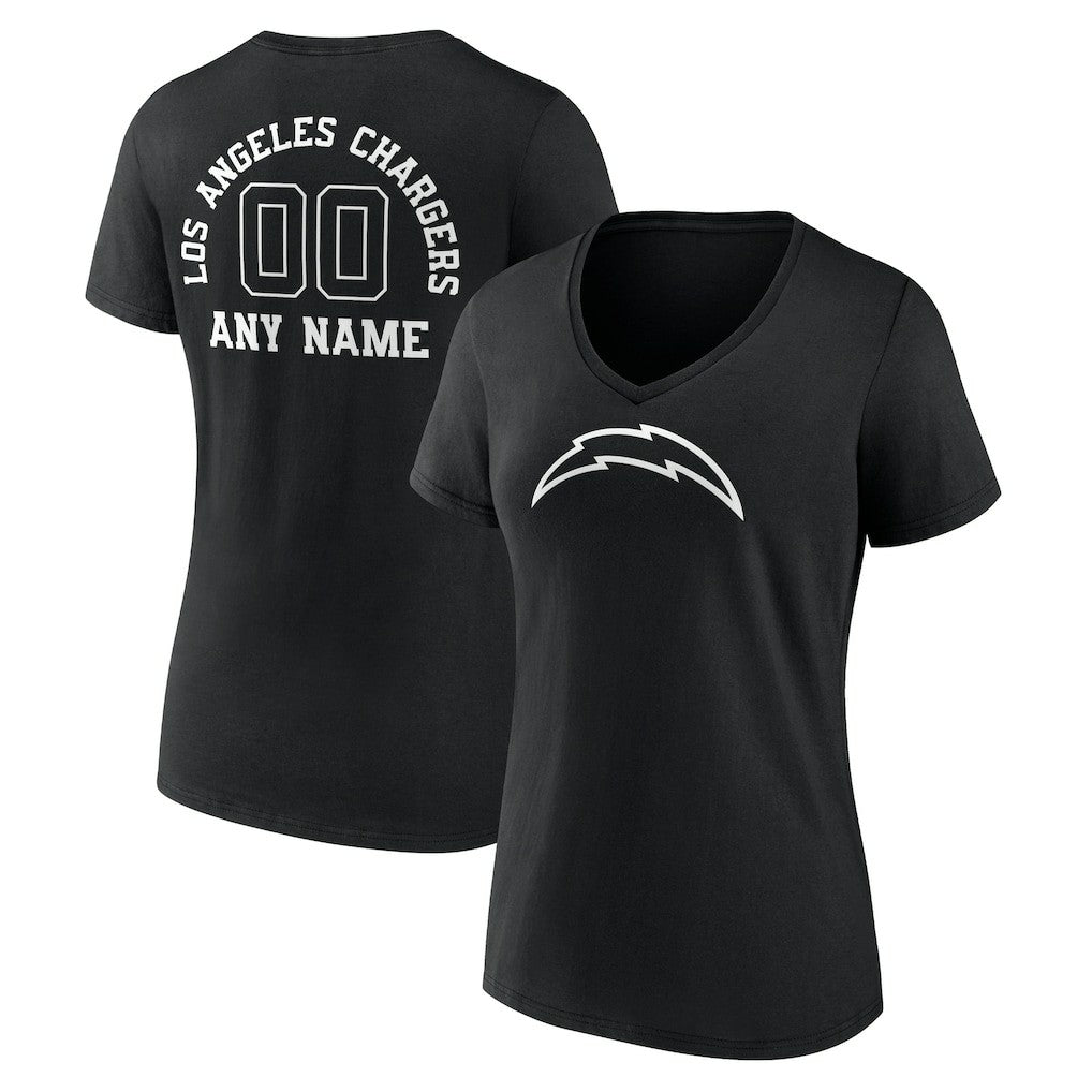 Los Angeles Chargers Women's Personalized Name & Number Monochrome V-Neck T-Shirt - Black sale