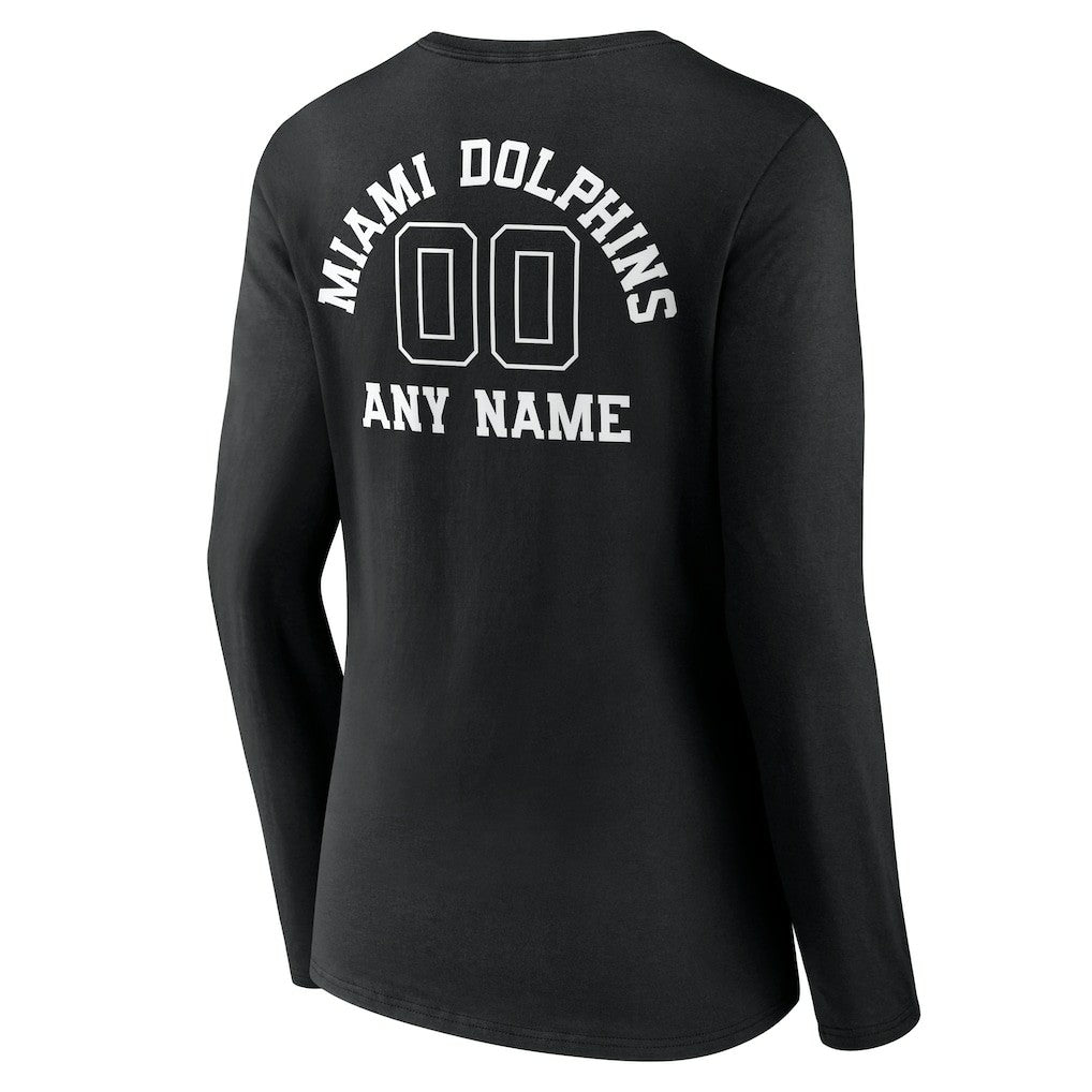 Miami Dolphins Women's Personalized Name & Number Monochrome Long Sleeve V-Neck T-Shirt - Black discount